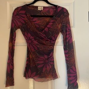 Women’s Black/Pink/Orange/Green Floral print Nylon top (Size Medium)